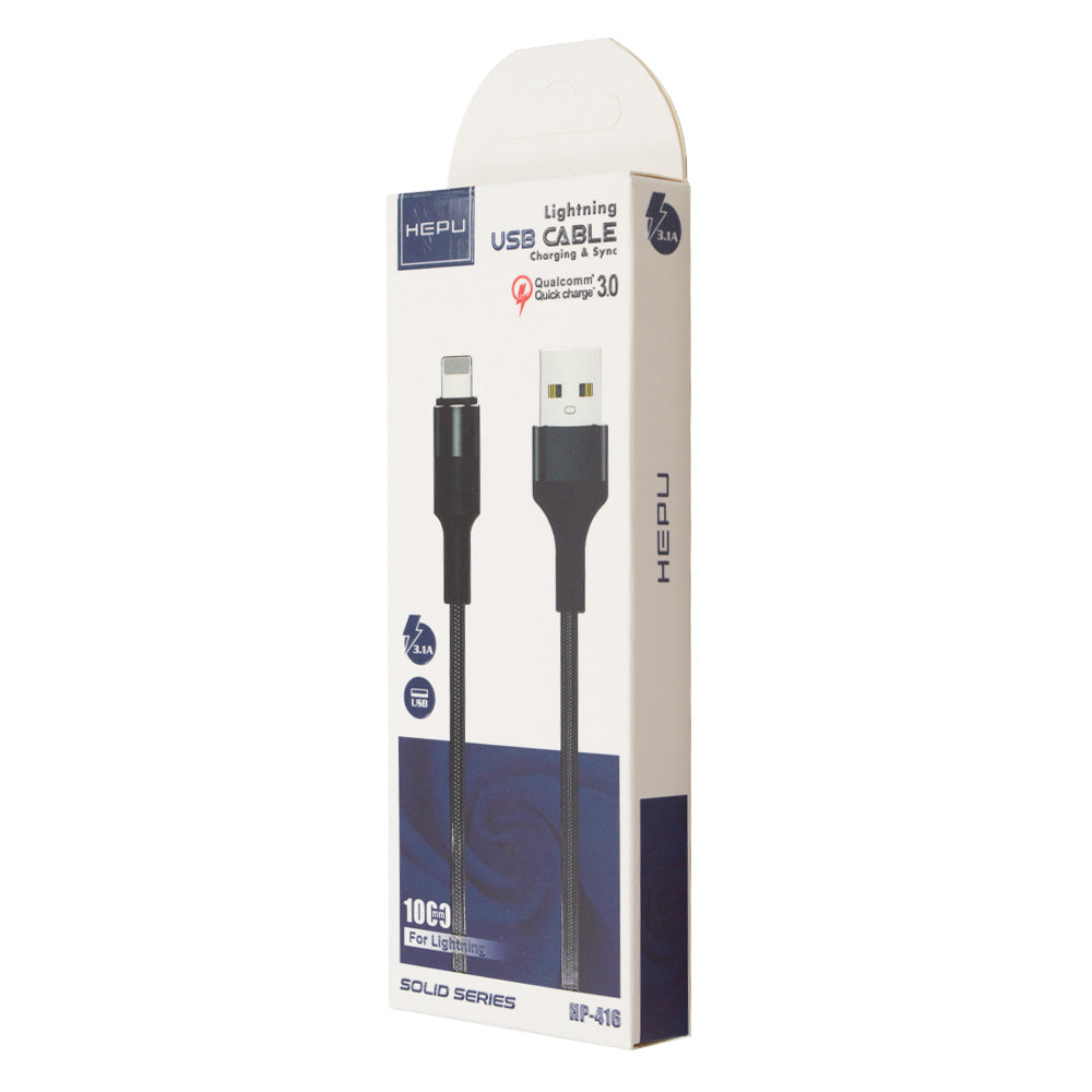 HEPU Cord USB-A-auf-Lightning-Kabel 3,1 A – 1 m Schwarz
