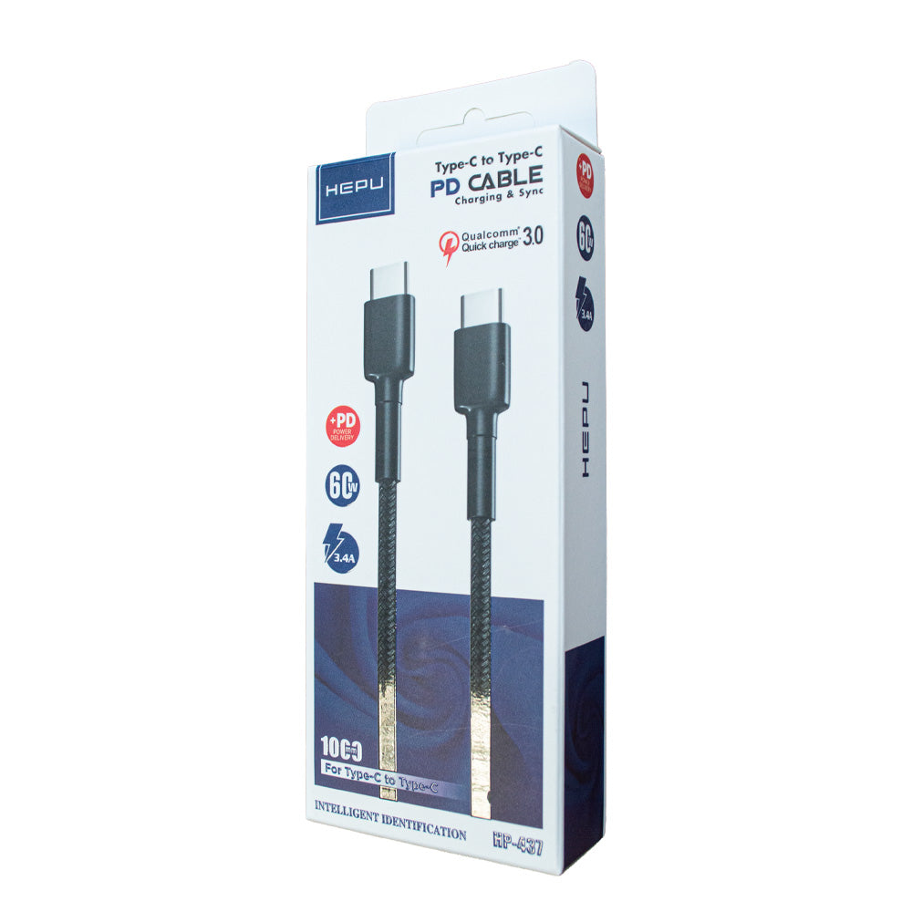 HEPU Cord USB-C-auf-USB-C-PD-Kabel 60 W – 1 m Schwarz