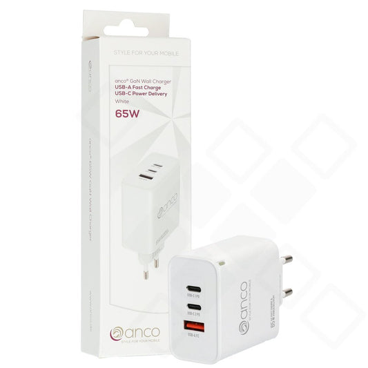 anco GaN 65W Ladegerät – 2x USB-C & USB-A Schnellladegerät