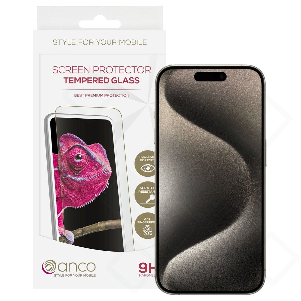 anco Tempered Glass Fullscreen für iPhone 15 Pro – Schwarz