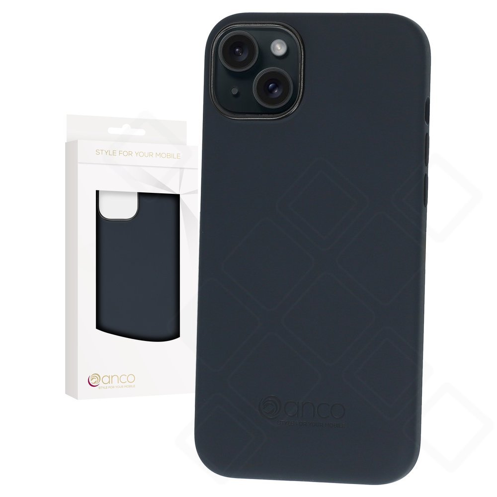 anco Liquid Silicone Case iPhone 15 Plus – Mikrofaser Silikon Hülle | Blau & Schwarz