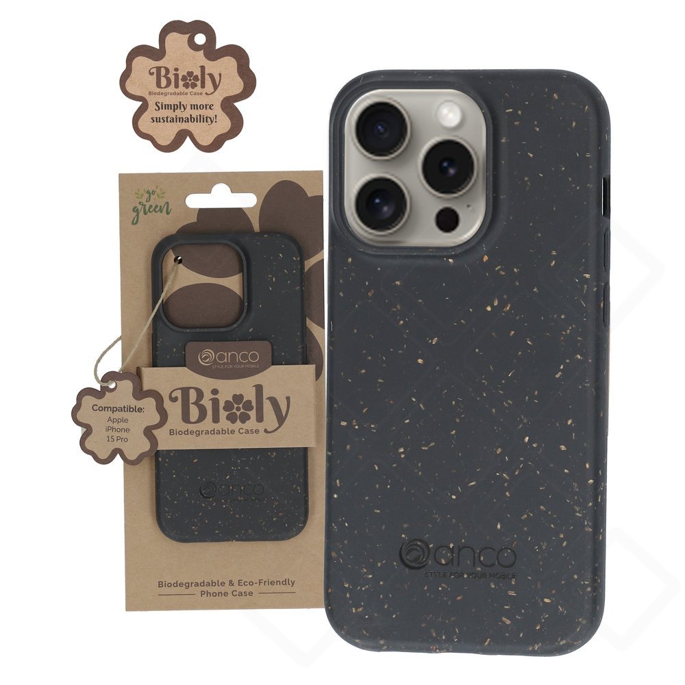 anco Bioly Case für Apple iPhone 15 Pro – Bio Hülle Schwarz