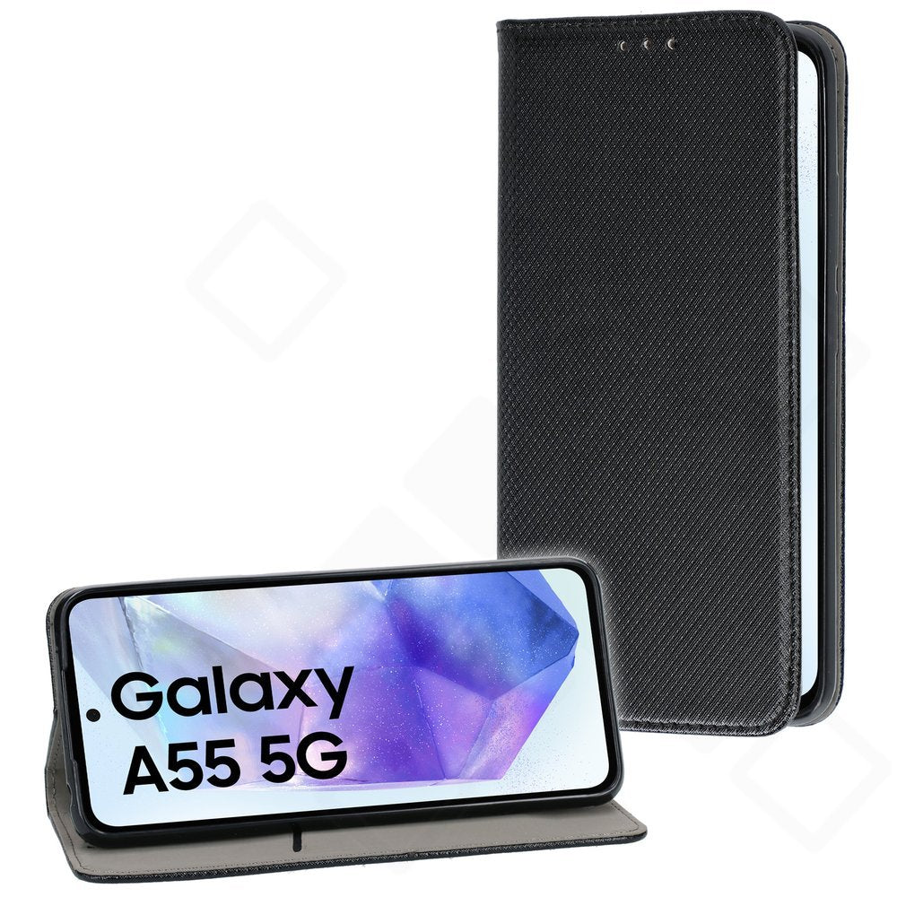 Bookcase Basic Magnetic für Samsung Galaxy A55 5G – Schwarze Lederhülle mit Kartenfach