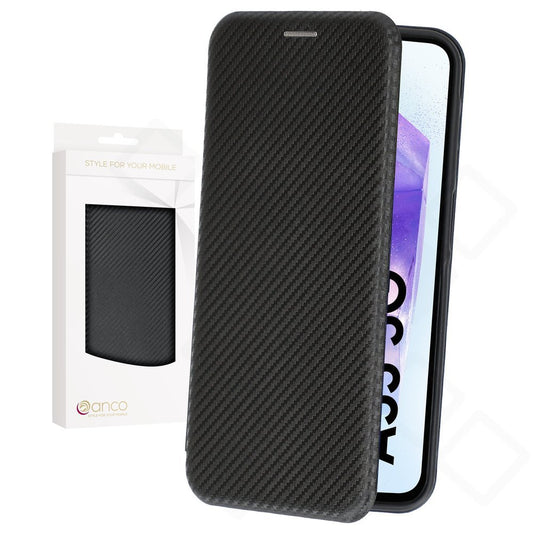 Samsung Galaxy A55 5G Hülle Leder Rosé – Bookcase Carbon Optic mit Kartenfach