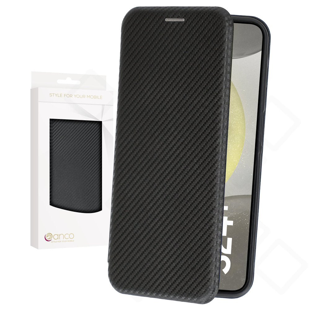 anco Bookcase Carbon Optic Galaxy S24+ – Flip Hülle mit Kartenfach Schwarz