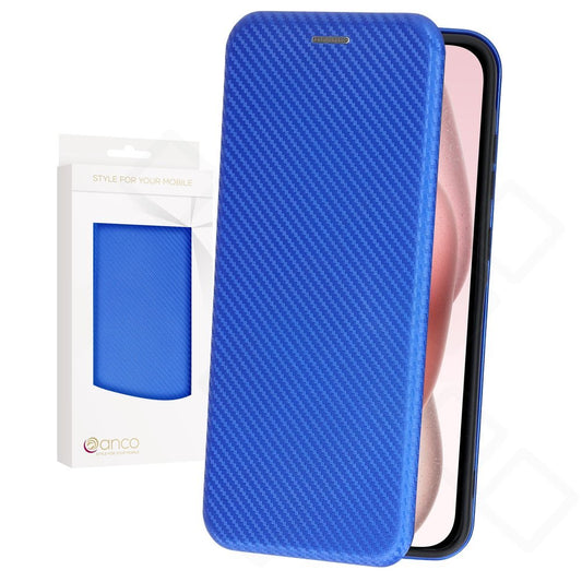 anco Bookcase Carbon Optic iPhone 15 – PU-Leder Wallet Kartenfach