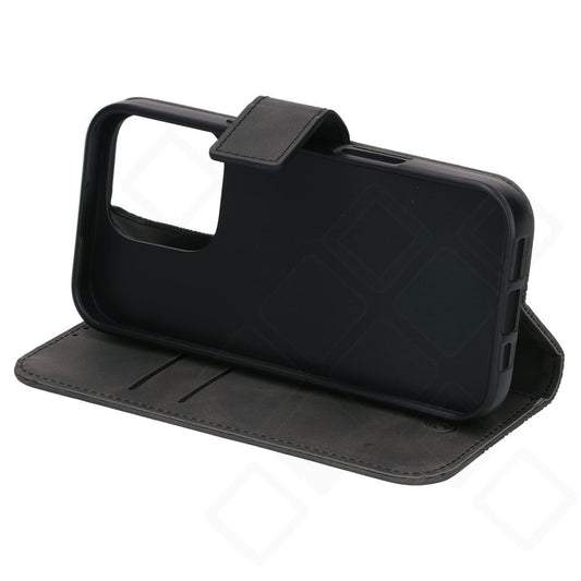 anco Bookcase Geometric für iPhone 16 Pro – Schwarze Hülle mit Kartenfach
