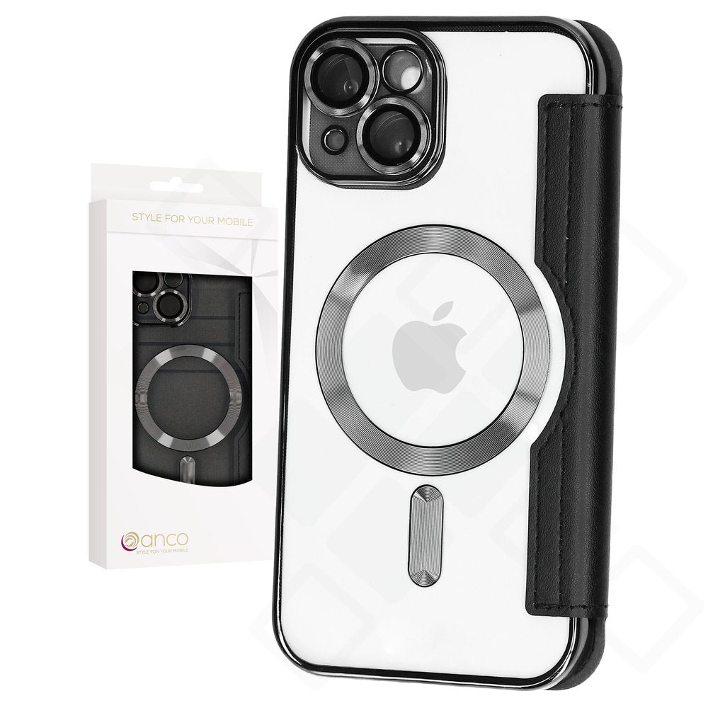 iPhone 15 Wallet Case MagSafe – anco Bookcase Smart Mag | Schwarz