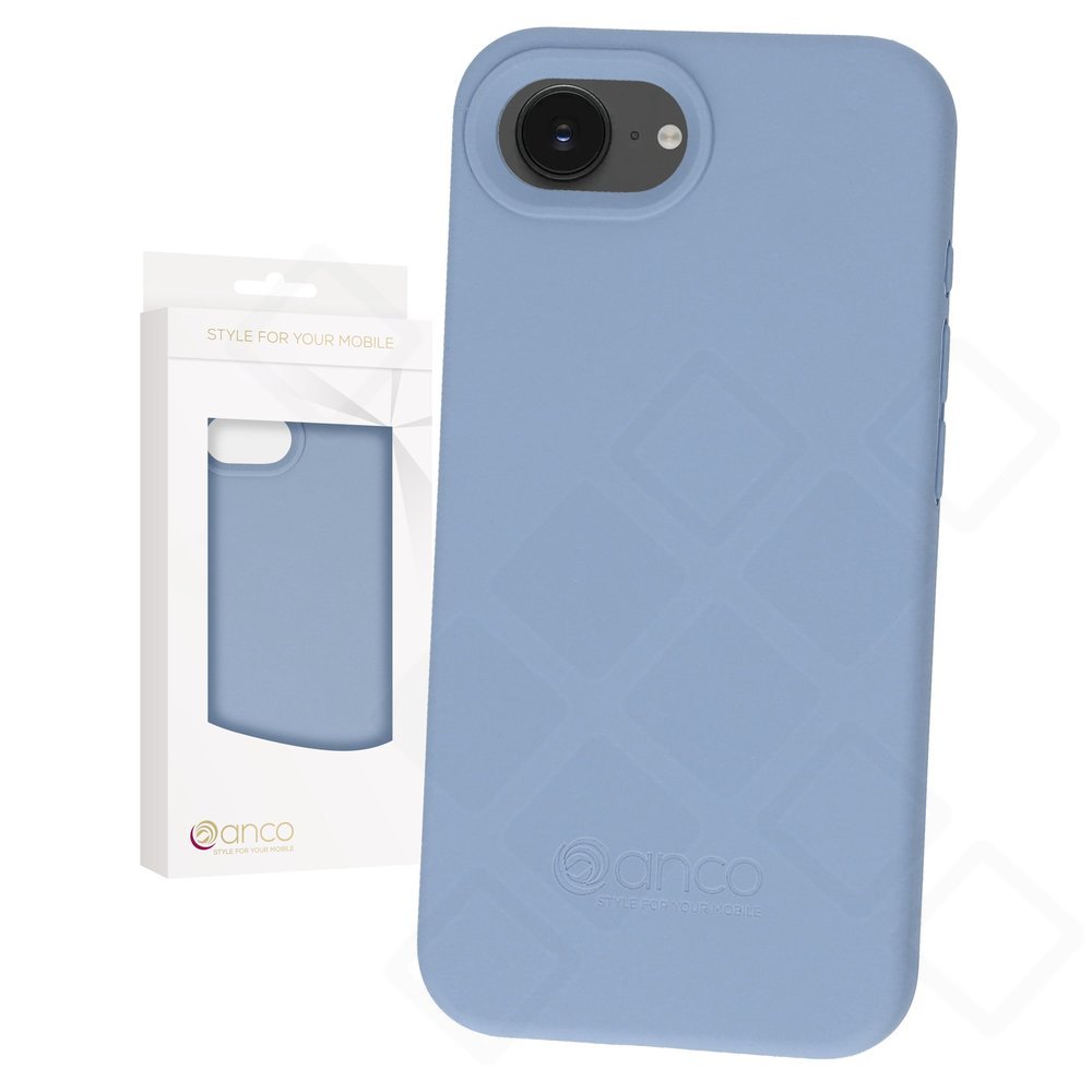 Apple iPhone 16e und 17e mit blauem anco Liquid Silicone Case