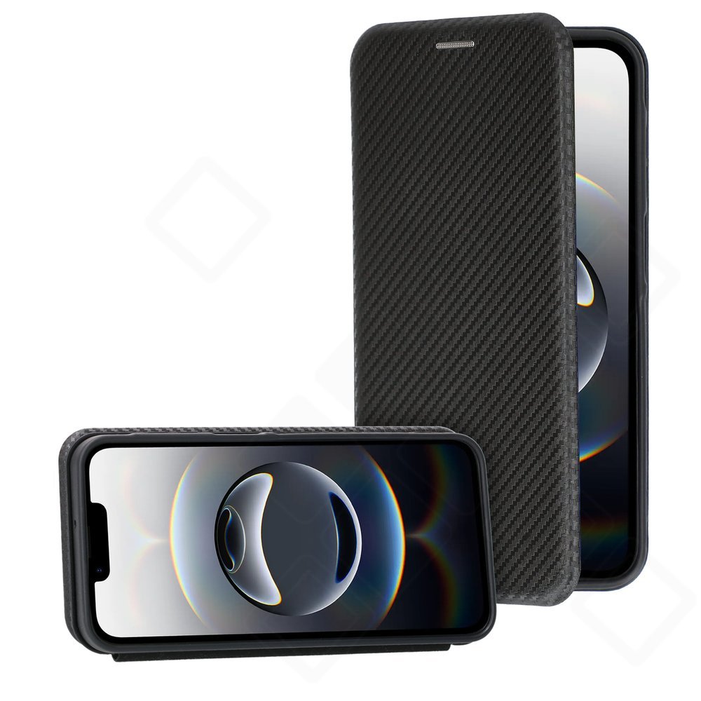 Apple iPhone 16e / 17e Bookcase Carbon Optic Handyhülle mit Kartenfach