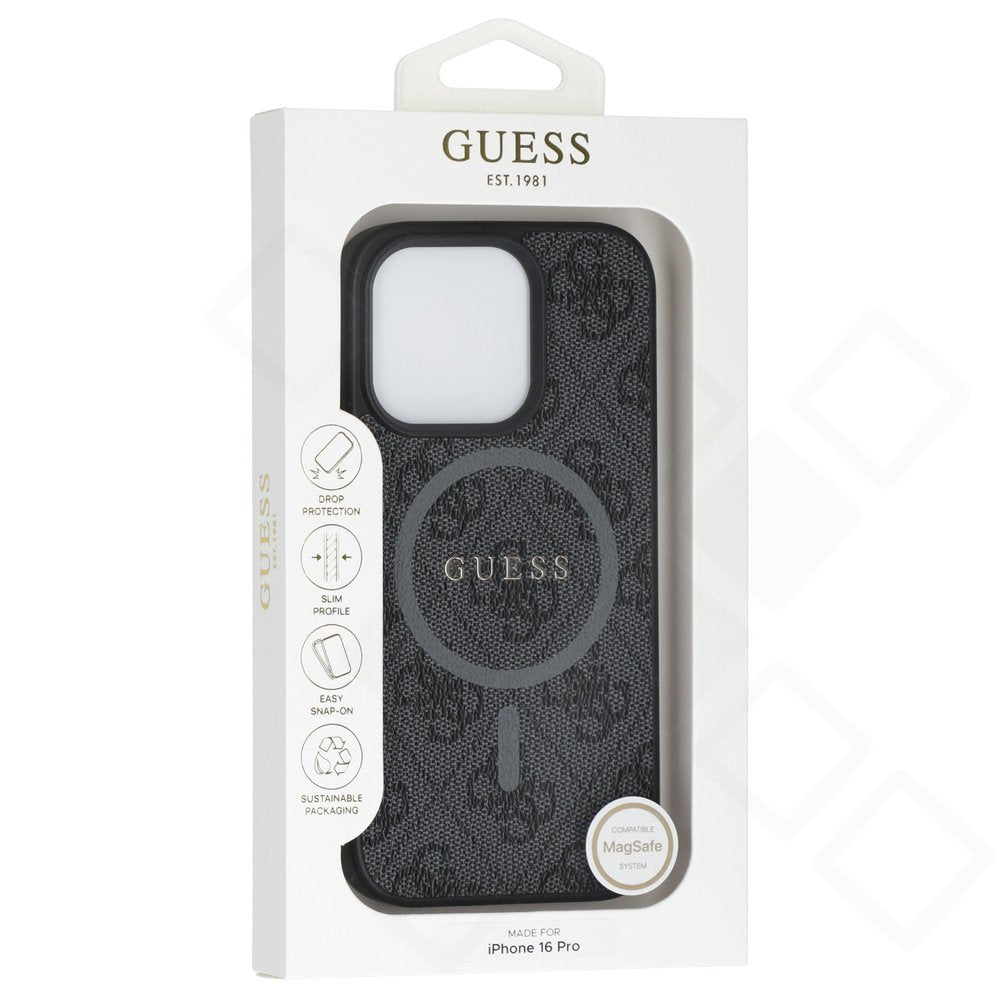 iPhone 16 Pro Hülle | Guess PU 4G MagSafe Case Schwarz