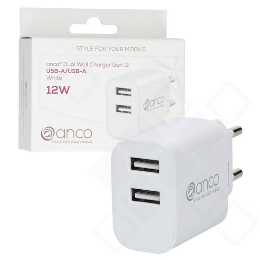 anco Dual USB-A Ladegerät 12W – 2-Port Wall Charger