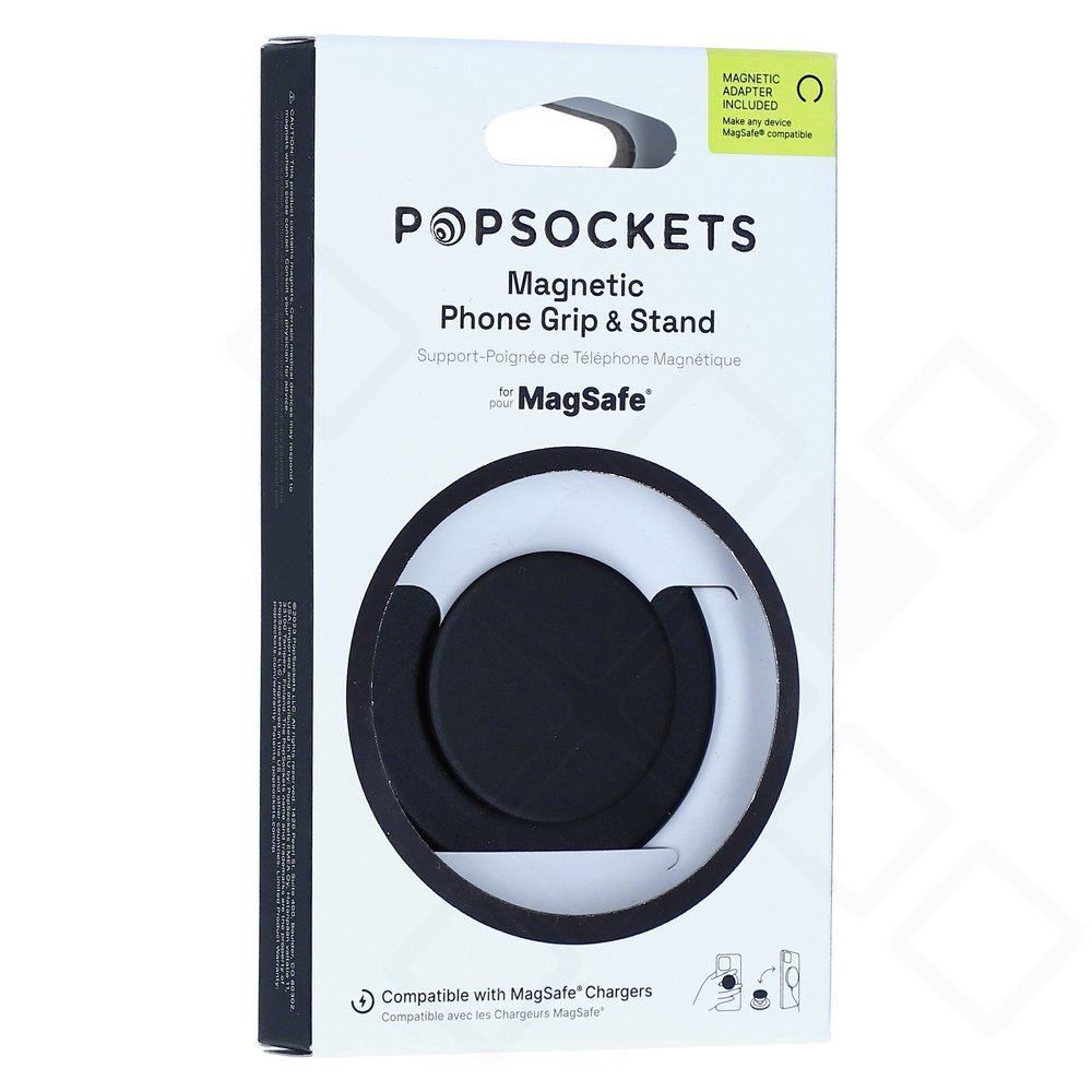 PopSockets PopGrip Round MagSafe – Magnetischer Smartphone-Halter & Tischaufsteller inklusive MagSafe Adapterring für iPhone, Samsung, Pixel & Kindle – Black