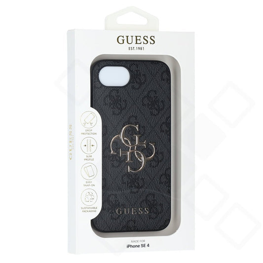 iPhone 16e / 17e Hülle | Guess PU 4G Metal Logo Case Braun & Schwarz