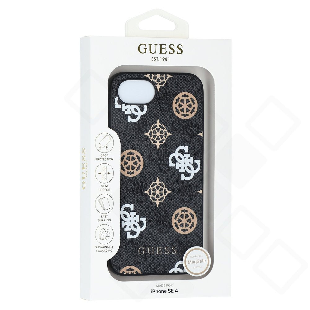 iPhone 16e / 17e Hülle | Guess 4G Peony Pattern MagSafe Case Braun & Schwarz