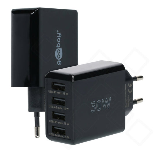 goobay USB-A Multiport-Ladegerät 30W – Kompaktes Netzteil mit 4x USB-A Ports & Intelligenter Ladeerkennung