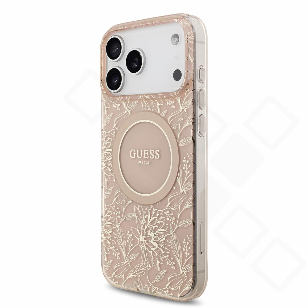 Original Guess IML Flowers Strap MagSafe Case für Apple iPhone 17 Pro Max / 18 Pro Max – Schutzhülle mit Perlen-Trageband