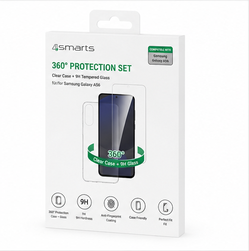 4smarts 360° Protection Set für Samsung Galaxy A56 – Schutzhülle + 9H Panzerglas Transparent