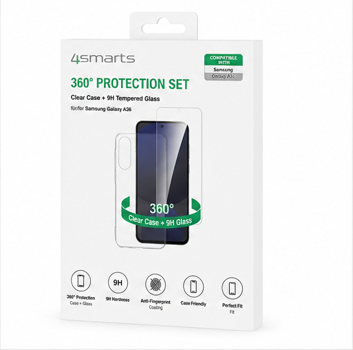 4smarts 360° Protection Set für Samsung Galaxy A36 – Schutzhülle + 9H Panzerglas Transparent