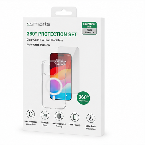 4smarts 360° Protection Set für Apple iPhone 15 – Hülle + Panzerglas