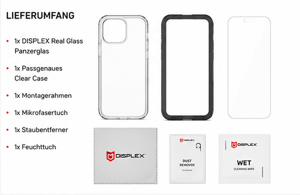 DISPLEX Real Glass + Case Set für Apple iPhone 15 Pro – Panzerglas & transparente Schutzhülle