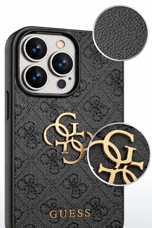 iPhone 14 Pro Hülle | Guess PU 4G Metal Logo Case Grau