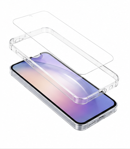 4smarts 360° Starter Set für Samsung Galaxy A55 – Panzerglas + Transparentes Case