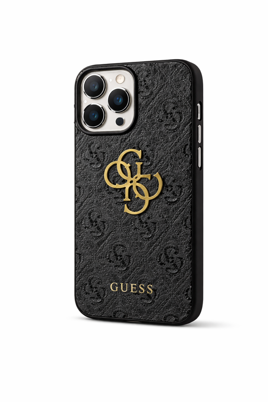 iPhone 15 Pro Hülle | Guess PU 4G Metal Logo Case Braun & Schwarz