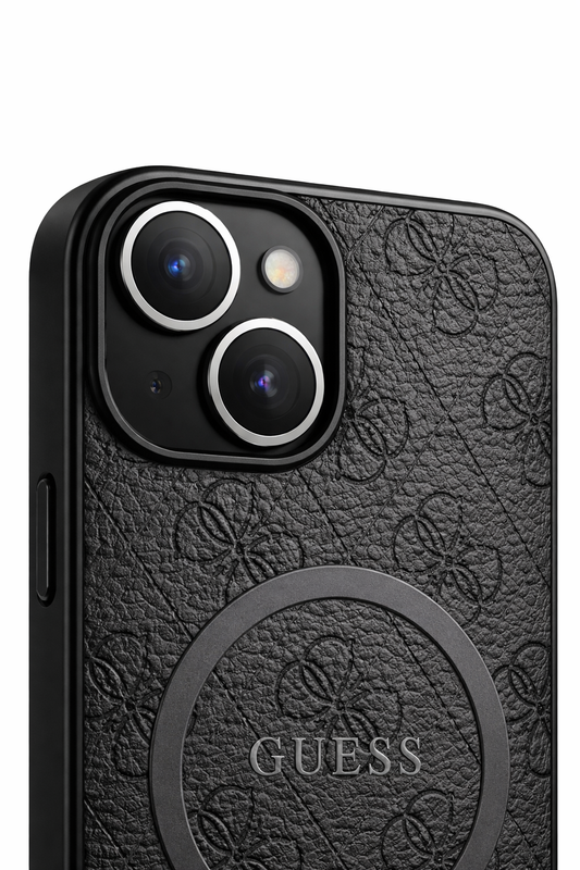 iPhone 16 Hülle | Guess PU 4G Colored Ring MagSafe Case Schwarz