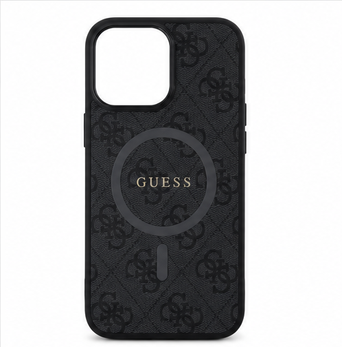 Guess MagSafe Hülle iPhone 16 Pro Max Schwarz – PU Leder 4G Ring Case Cover