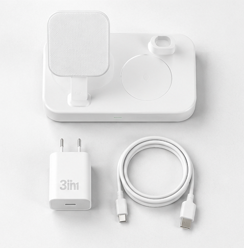 4smarts Qi2 Ladestation Trident Weiß – 3in1 MagSafe Wireless Charger 15W