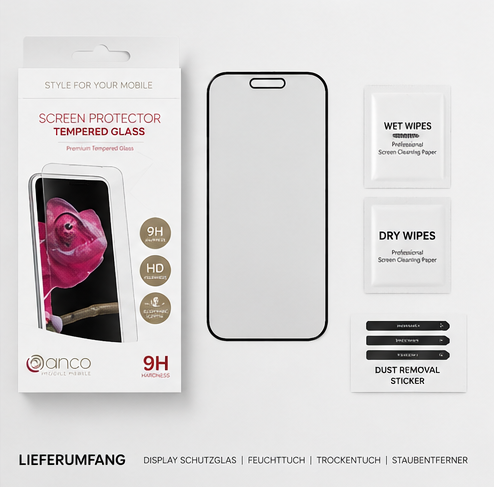 anco Tempered Glass Fullscreen für iPhone 15 Plus – 9H Panzerglas Schwarz
