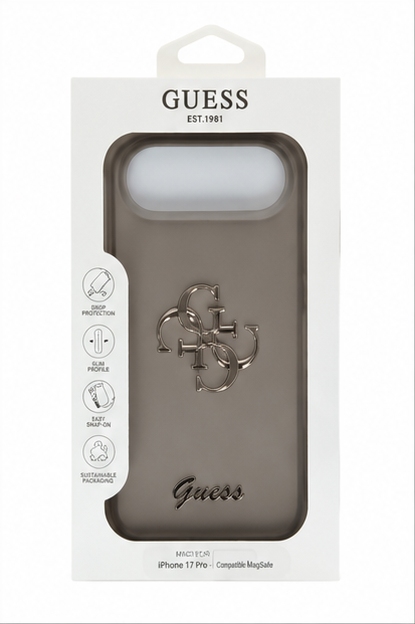 Guess 4G Silicone Script Big Metal Logo Hülle für Apple iPhone Air – Premium Silikon Case Braun
