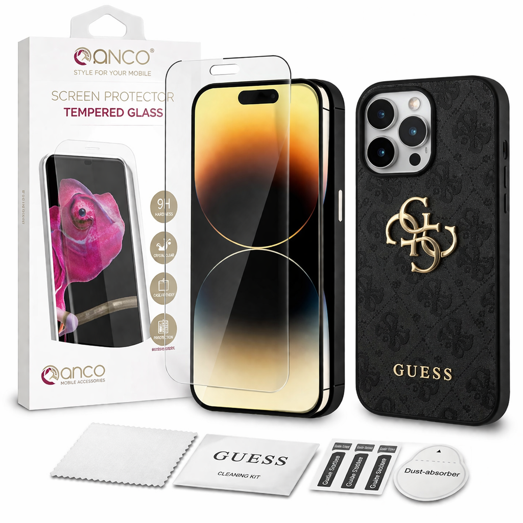 Guess PU 4G Metal Logo Case für Apple iPhone 14 Pro – Grau