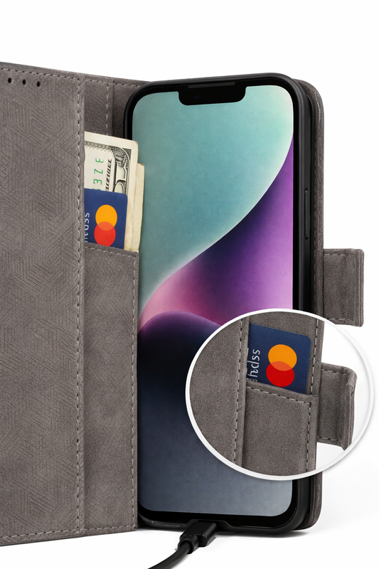 anco Bookcase Geometric für iPhone 14 Plus – PU Leder Hülle mit Kartenfach