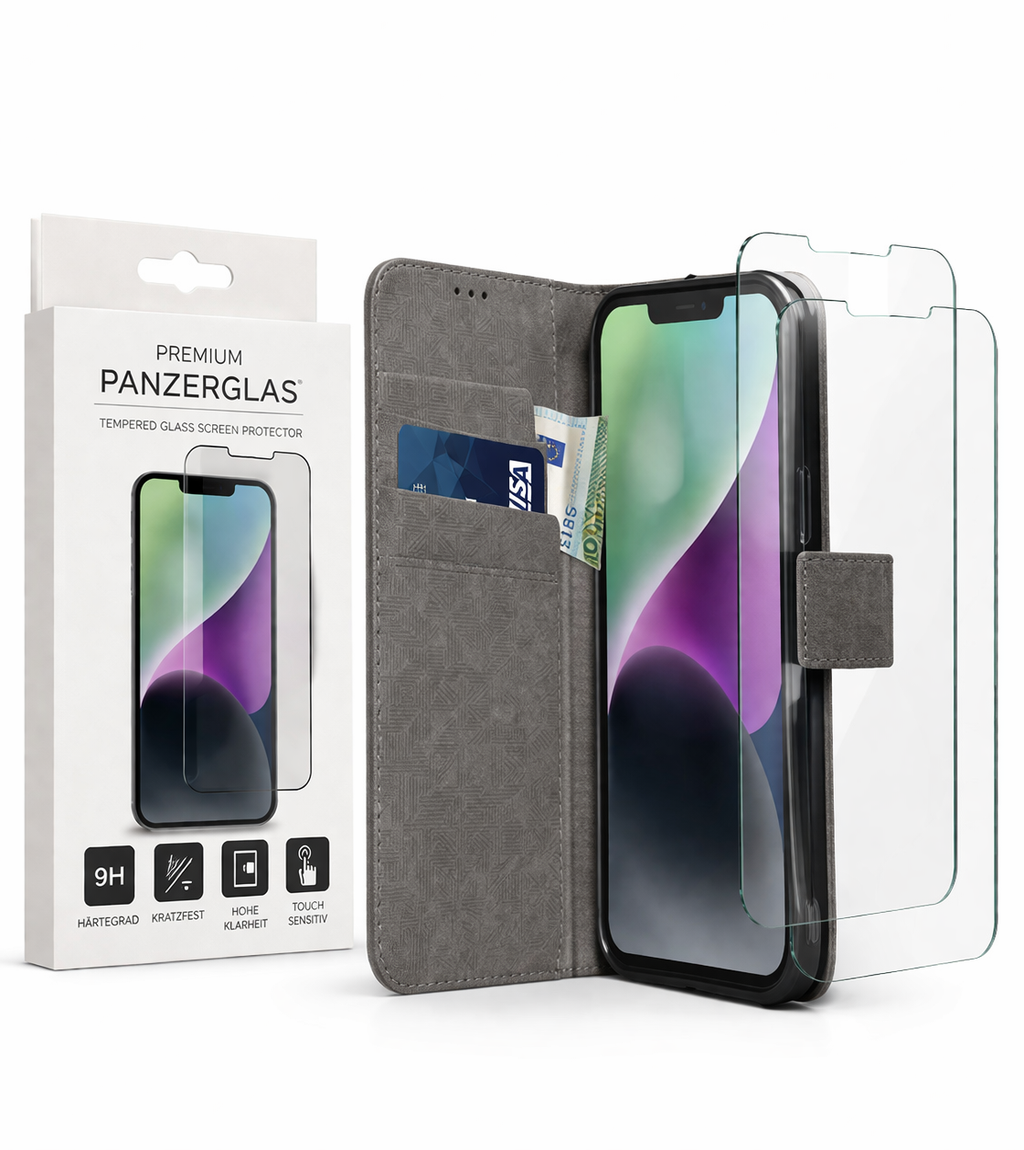 iPhone 14 Plus Hülle Bookcase – anco Geometric | PU-Leder, Kartenfach, 3 Farben