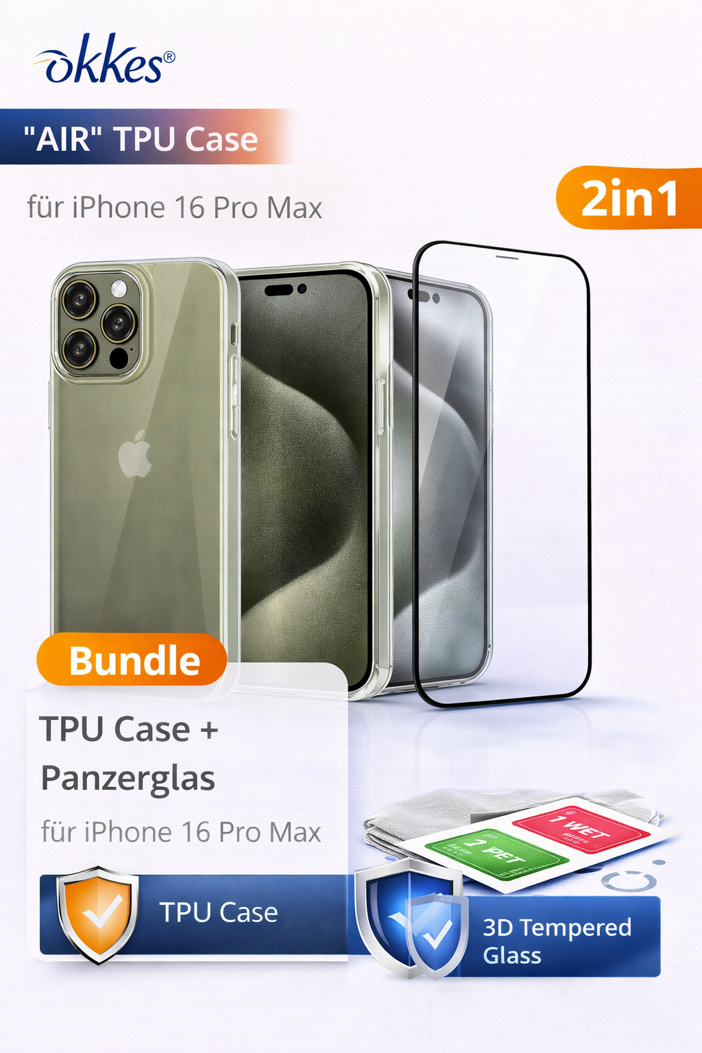 okkes® AIR TPU Case für Apple iPhone 16 Pro Max Transparent
