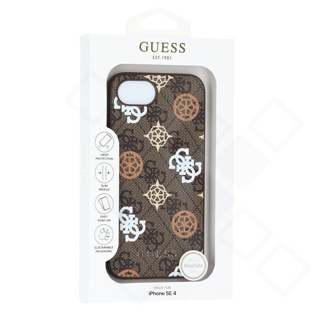 Guess 4G Peony Pattern Case für iPhone 16e und 17e in Braun