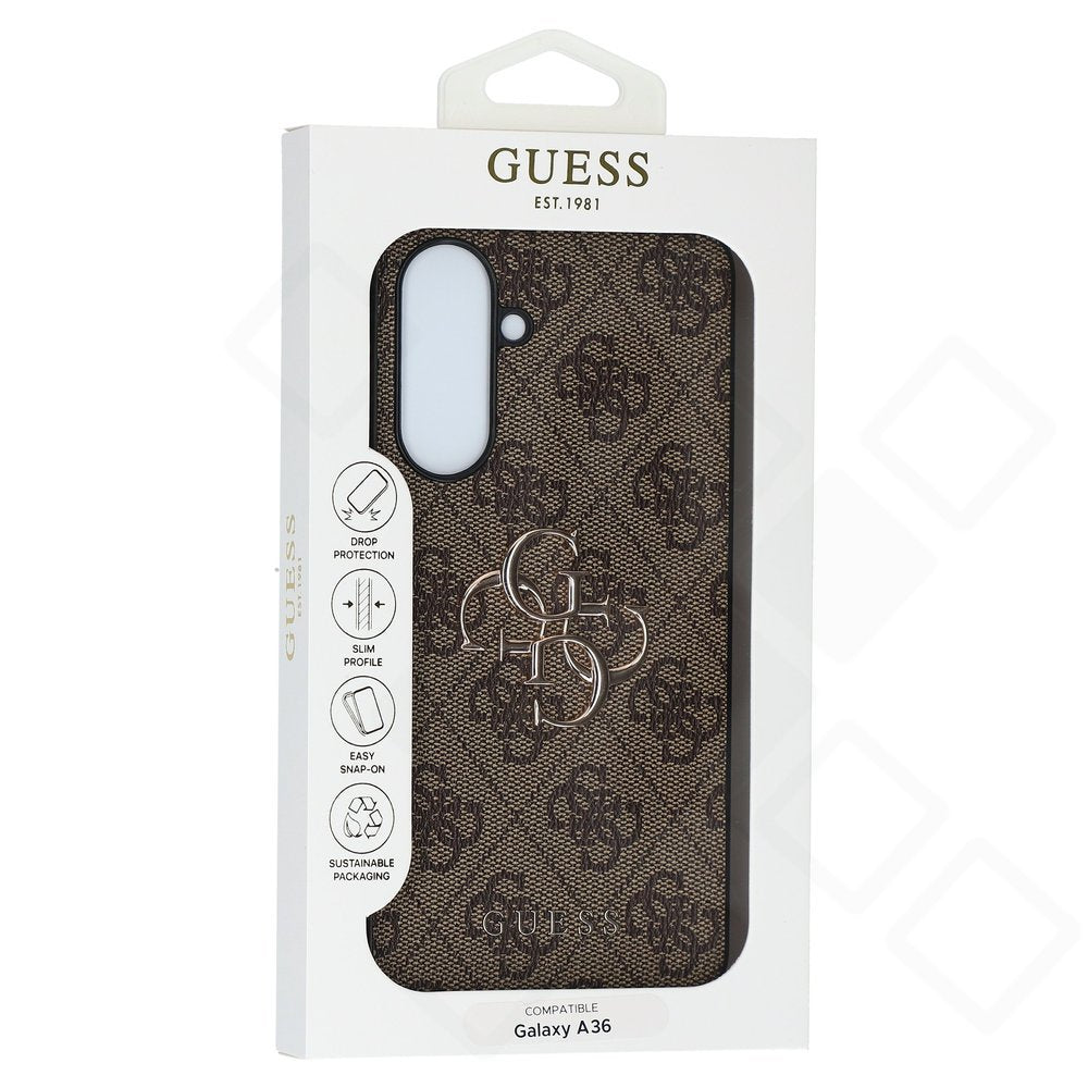 Guess PU 4G Metal Logo Case für Samsung Galaxy A36 5G – Braun