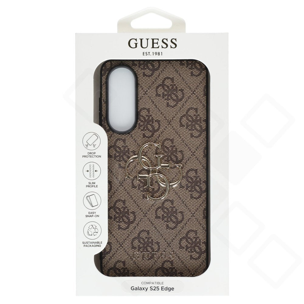 Guess PU 4G Metal Logo Premium Hülle für Samsung Galaxy S25 Edge braun