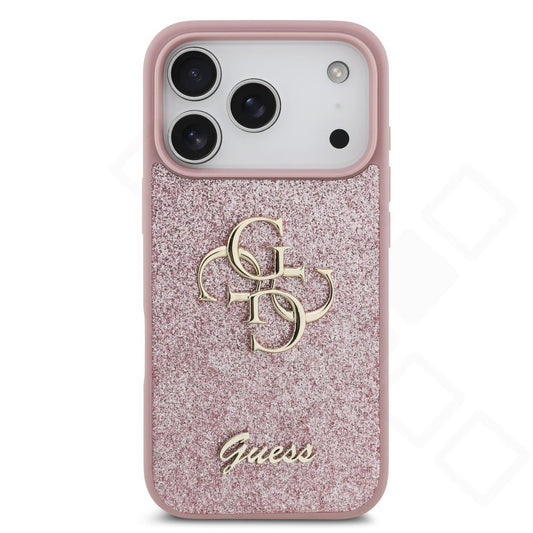 Guess PU Fixed Glitter 4G Metal Logo Case für Apple iPhone 17 Pro , 18 Pro - pink