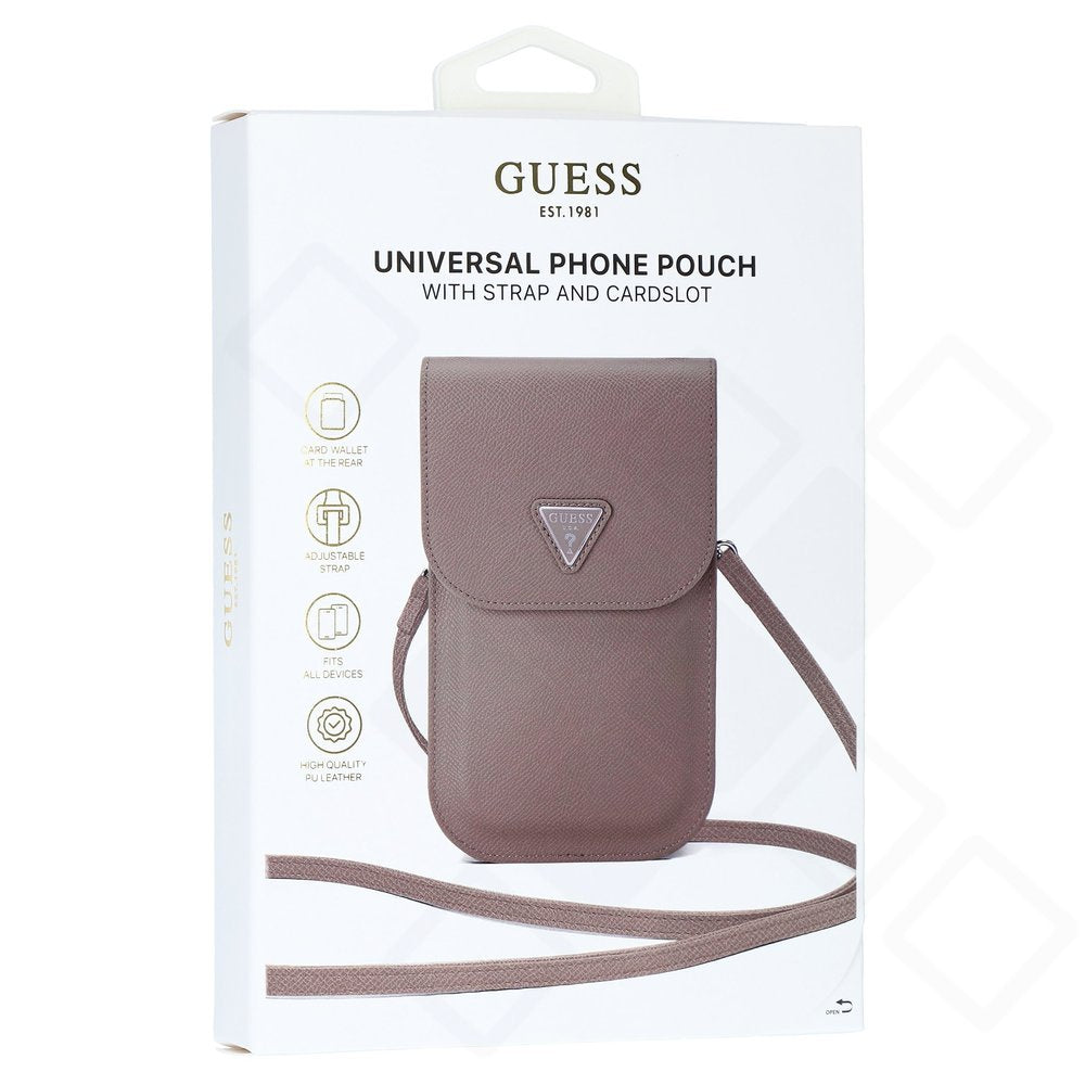 Guess PU Grained Triangle Logo Phone Bag - brown