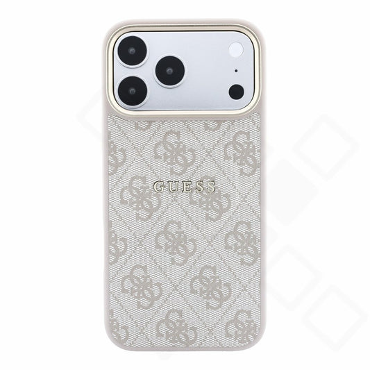 Guess PU Leather 4G Gold Frame Embossed MagSafe Case für Apple iPhone 17 Pro Max, 18 Pro Max - pink