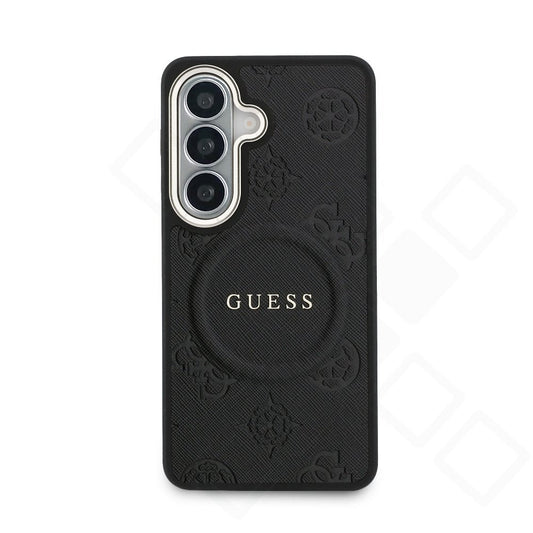 Guess PU Leather Peony Pattern Magnetic Case für Samsung Galaxy S26 – Schwarz