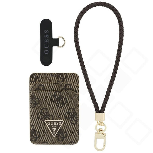 Guess Triangle Magnetic Card Holder + Phone Strap - brown