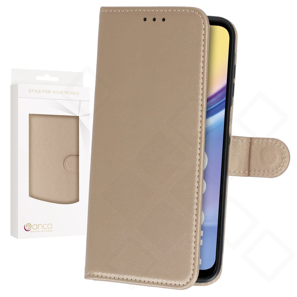 anco Basic Bookcase für A155F, A156B Samsung Galaxy A15, A15 5G - gold