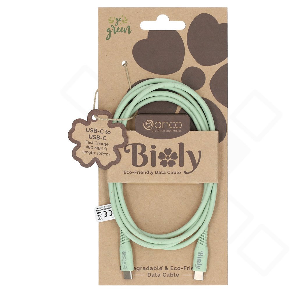 anco Bioly USB-C auf USB-C Daten- und Ladekabel 1,5 m - light green
