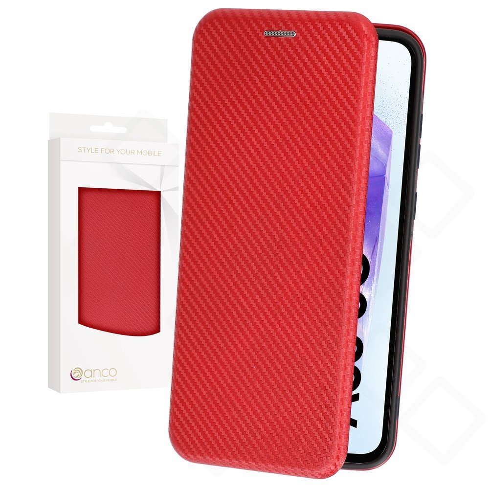 anco Bookcase Carbon Optic für A556B Samsung Galaxy A55 5G - red