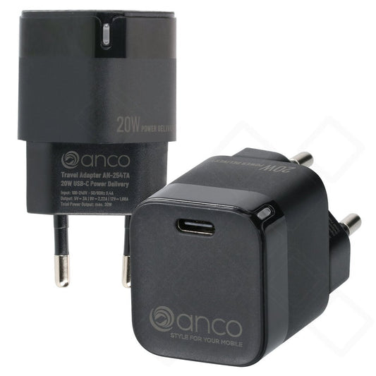 anco mini Wall Charger USB-C Power Delivery 20W - black