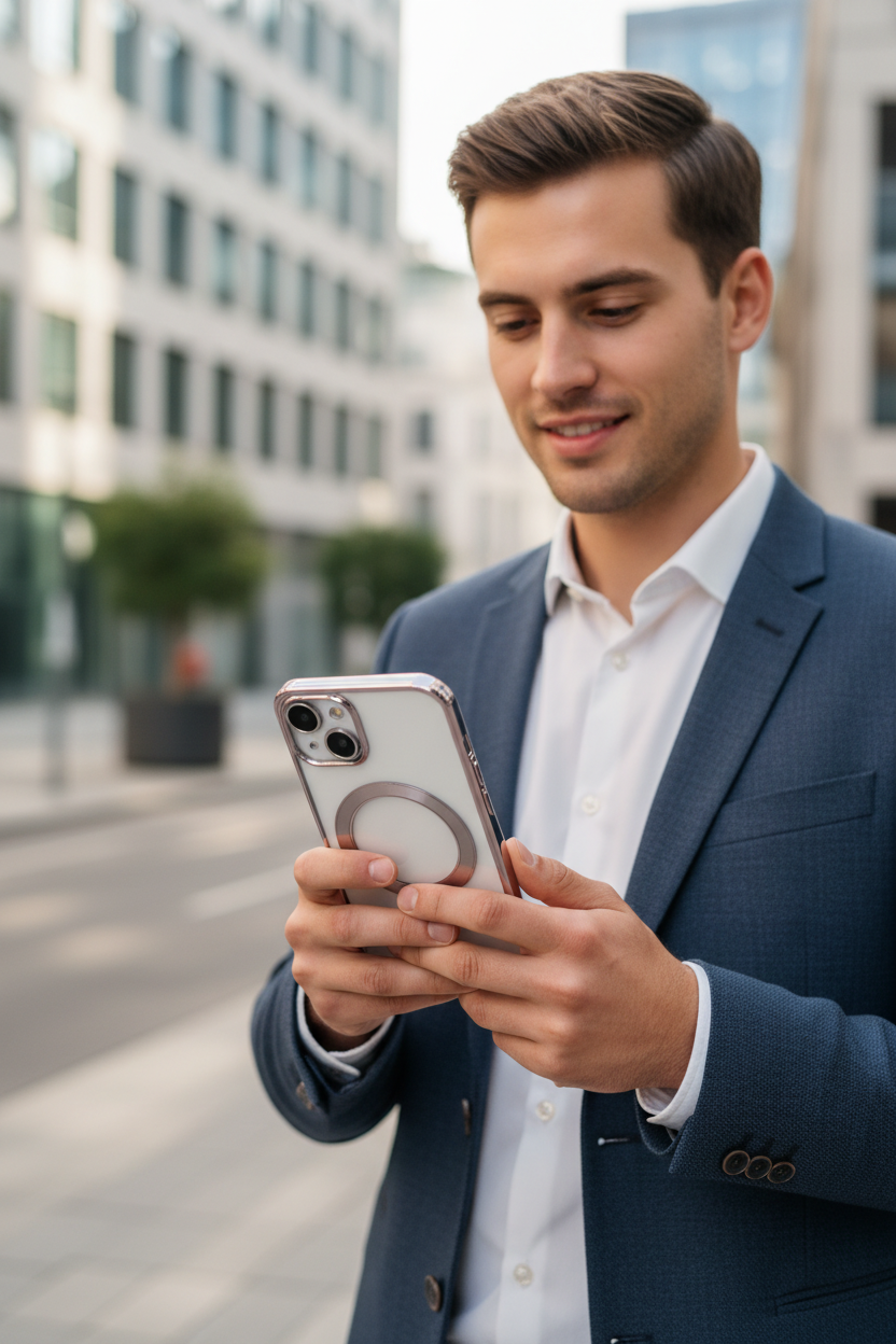 anco Magnetic Chrome Case S26 – Lifestyle Foto Samsung Galaxy S26 im Alltag